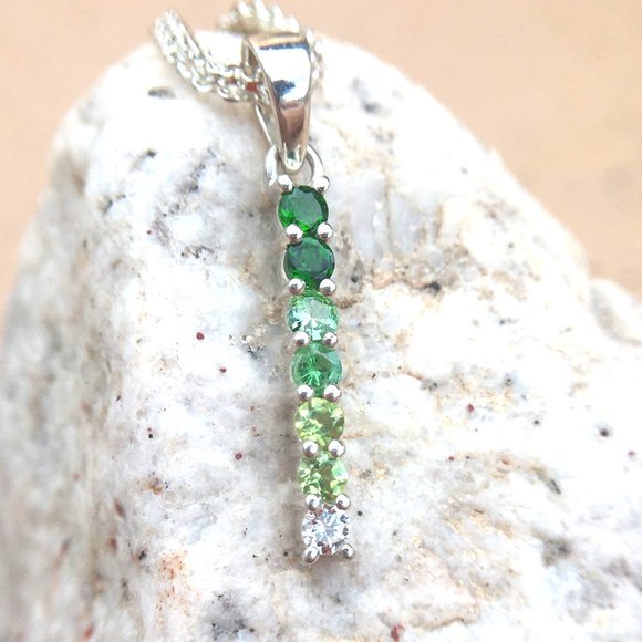 Genuine Gems Green Ombre Pendant .925 Silver Tsavorite Peridot Chrome Diopside - Picture 12 of 16